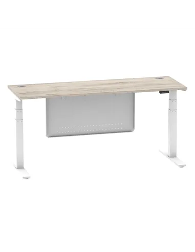 Dynamic Air Modesty 1800 x 600mm Height Adjustable Office Desk Grey Oak Top Cable Ports Modesty Panel HA01424