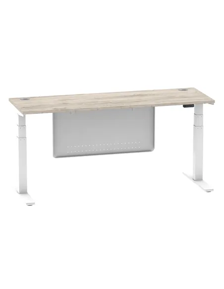 Dynamic Air Modesty 1800 x 600mm Height Adjustable Office Desk Grey Oak Top Cable Ports Modesty Panel HA01424