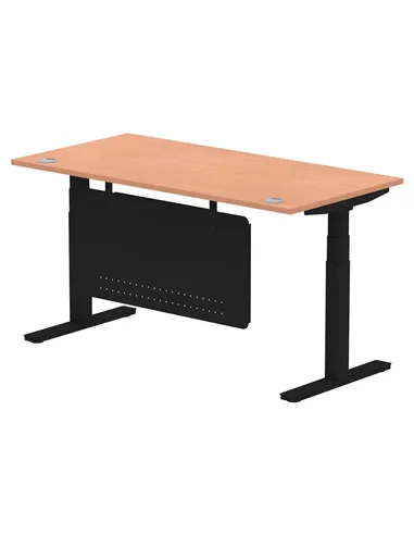 Dynamic Air Modesty 1600 x 800mm Height Adjustable Office Desk Beech Top Cable Ports Modesty Panel HA01447