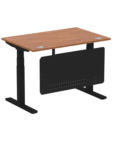 Dynamic Air Modesty 1200 x 800mm Height Adjustable Office Desk Walnut Top Cable Ports Modesty Panel HA01449