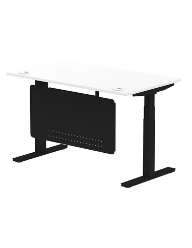 Dynamic Air Modesty 1400 x 800mm Height Adjustable Office Desk White Top Cable Ports Modesty Panel HA01454