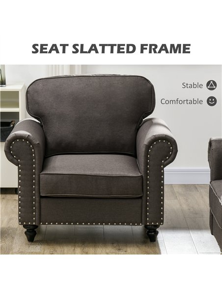 HOMCOM Mid-Century Armchair, with Pocket Springs - Dark Brown