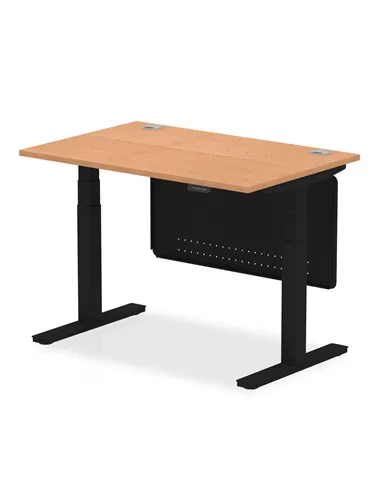 Dynamic Air Modesty 1200 x 800mm Height Adjustable Office Desk Oak Top Cable Ports Modesty Panel HA01461