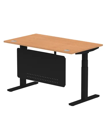 Dynamic Air Modesty 1400 x 800mm Height Adjustable Office Desk Oak Top Cable Ports Modesty Panel HA01462