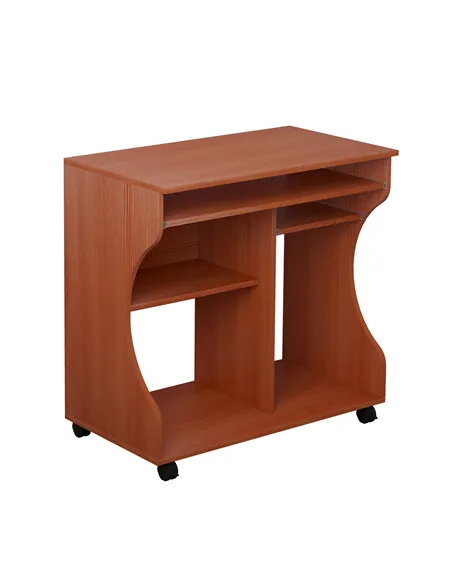 HOMCOM Multi-Storage Compact Work Desk, with Wheels - Cherry Wood Colour