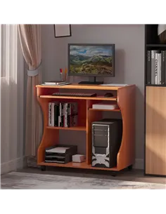 HOMCOM Multi-Storage Compact Work Desk, with Wheels - Cherry Wood Colour 2