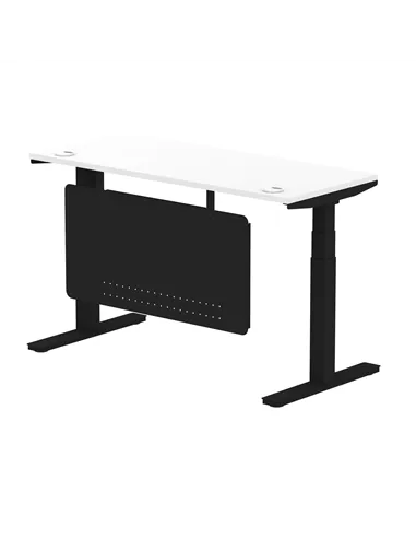 Dynamic Air Modesty 1400 x 600mm Height Adjustable Office Desk White Top Cable Ports Modesty Panel HA01474