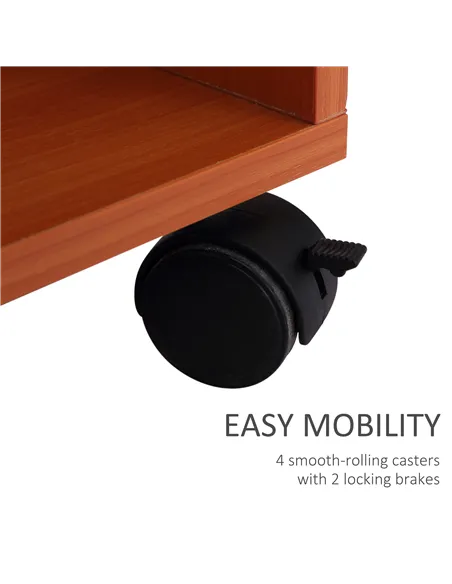 HOMCOM Multi-Storage Compact Work Desk, with Wheels - Cherry Wood Colour