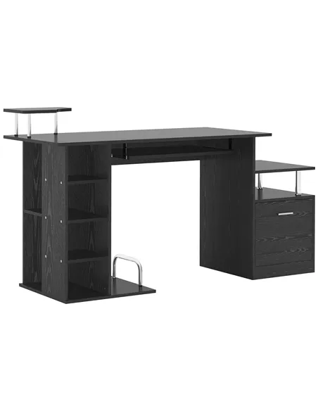 HOMCOM Computer Desk PC Workstation with Drawer Shelves CPU Storage Rack Home Office Furniture 152 x 60 x 88cm (BLACK)