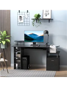 HOMCOM Computer Desk PC Workstation with Drawer Shelves CPU Storage Rack Home Office Furniture 152 x 60 x 88cm (BLACK) 2