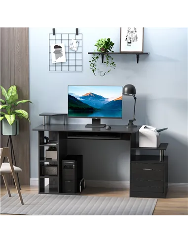 HOMCOM Computer Desk PC Workstation with Drawer Shelves CPU Storage Rack Home Office Furniture 152 x 60 x 88cm (BLACK)