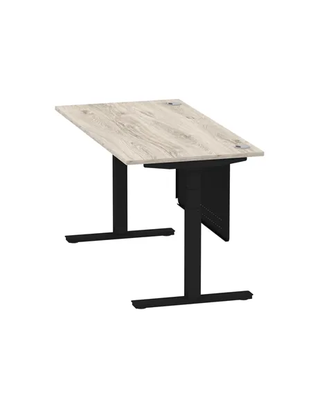 Dynamic Air Modesty 1600 x 800mm Height Adjustable Office Desk Grey Oak Top Cable Ports Modesty Panel HA01491