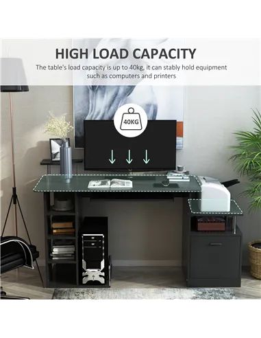 HOMCOM Computer Desk PC Workstation with Drawer Shelves CPU Storage Rack Home Office Furniture 152 x 60 x 88cm (BLACK)