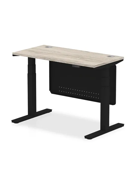 Dynamic Air Modesty 1200 x 600mm Height Adjustable Office Desk Grey Oak Top Cable Ports Modesty Panel HA01493