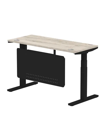 Dynamic Air Modesty 1400 x 600mm Height Adjustable Office Desk Grey Oak Top Cable Ports Modesty Panel HA01494