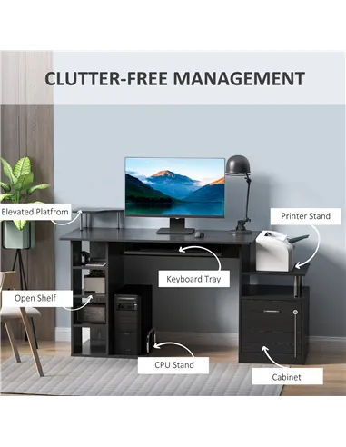 HOMCOM Computer Desk PC Workstation with Drawer Shelves CPU Storage Rack Home Office Furniture 152 x 60 x 88cm (BLACK)