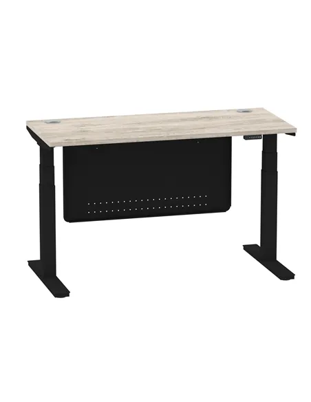 Dynamic Air Modesty 1400 x 600mm Height Adjustable Office Desk Grey Oak Top Cable Ports Modesty Panel HA01494