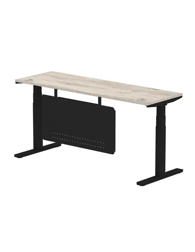 Dynamic Air Modesty 1800 x 600mm Height Adjustable Office Desk Grey Oak Top Cable Ports Modesty Panel HA01496