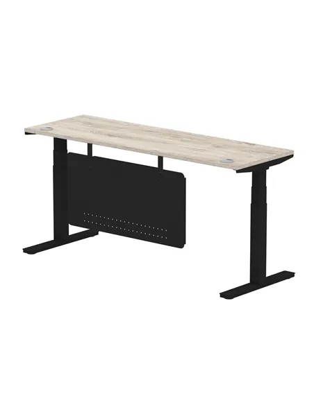Dynamic Air Modesty 1800 x 600mm Height Adjustable Office Desk Grey Oak Top Cable Ports Modesty Panel HA01496