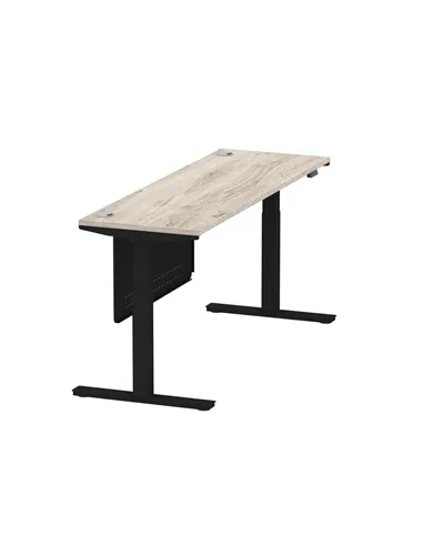 Dynamic Air Modesty 1800 x 600mm Height Adjustable Office Desk Grey Oak Top Cable Ports Modesty Panel HA01496