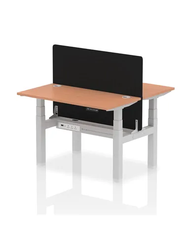 Dynamic Air 1200 x 600mm Height Adjustable 2 Person Bench Desk Beech Top Cable Ports Screen HA01533