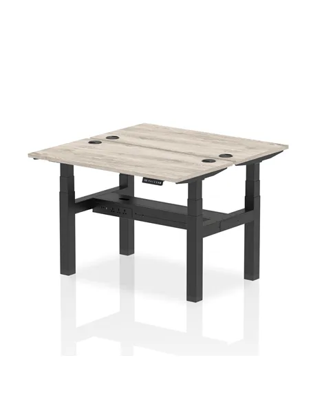 Dynamic Air 1200 x 600mm Height Adjustable 2 Person Bench Desk Grey Oak Top Cable Ports HA01536