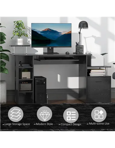 HOMCOM Computer Desk PC Workstation with Drawer Shelves CPU Storage Rack Home Office Furniture 152 x 60 x 88cm (BLACK)