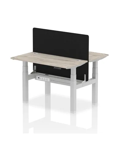 Dynamic Air 1200 x 600mm Height Adjustable 2 Person Bench Desk Grey Oak Top Cable Ports Screen HA01539