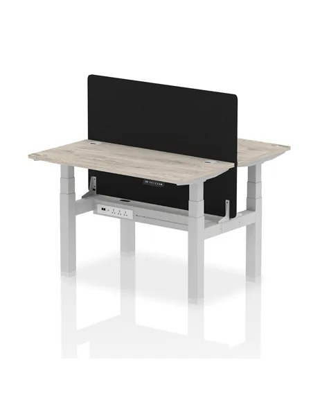 Dynamic Air 1200 x 600mm Height Adjustable 2 Person Bench Desk Grey Oak Top Cable Ports Screen HA01539