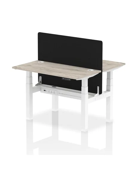 Dynamic Air 1200 x 600mm Height Adjustable 2 Person Bench Desk Grey Oak Top Cable Ports Screen HA01541