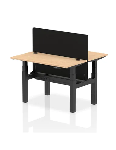 Dynamic Air 1200 x 600mm Height Adjustable 2 Person Bench Desk Maple Top Cable Ports Screen HA01543