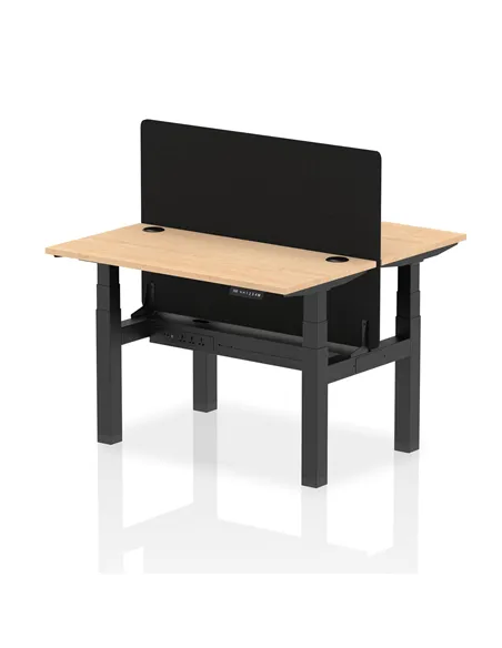 Dynamic Air 1200 x 600mm Height Adjustable 2 Person Bench Desk Maple Top Cable Ports Screen HA01543