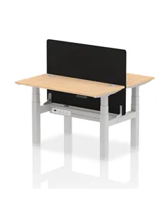 Dynamic Air 1200 x 600mm Height Adjustable 2 Person Bench Desk Maple Top Cable Ports Screen HA01545