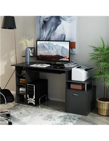HOMCOM Computer Desk PC Workstation with Drawer Shelves CPU Storage Rack Home Office Furniture 152 x 60 x 88cm (BLACK)