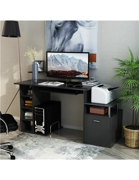 HOMCOM Computer Desk PC Workstation with Drawer Shelves CPU Storage Rack Home Office Furniture 152 x 60 x 88cm (BLACK)