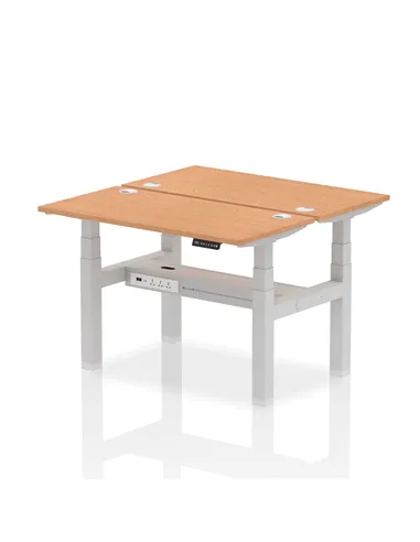 Dynamic Air 1200 x 600mm Height Adjustable 2 Person Bench Desk Oak Top Cable Ports HA01550