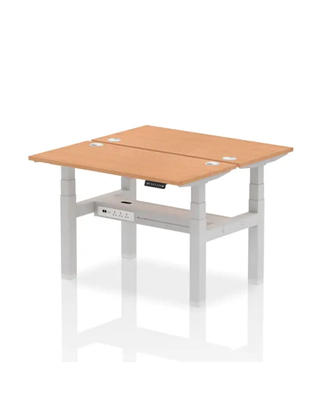 Dynamic Air 1200 x 600mm Height Adjustable 2 Person Bench Desk Oak Top Cable Ports HA01550