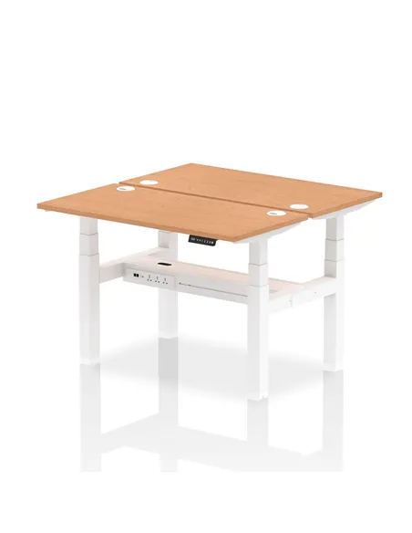 Dynamic Air 1200 x 600mm Height Adjustable 2 Person Bench Desk Oak Top Cable Ports HA01552