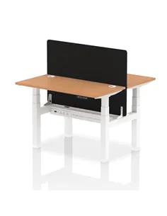 Dynamic Air 1200 x 600mm Height Adjustable 2 Person Bench Desk Oak Top Cable Ports Screen HA01553