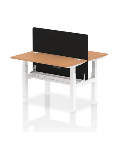 Dynamic Air 1200 x 600mm Height Adjustable 2 Person Bench Desk Oak Top Cable Ports Screen HA01553