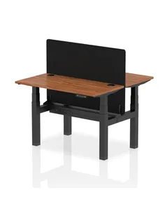 Dynamic Air 1200 x 600mm Height Adjustable 2 Person Bench Desk Walnut Top Cable Ports Screen HA01555