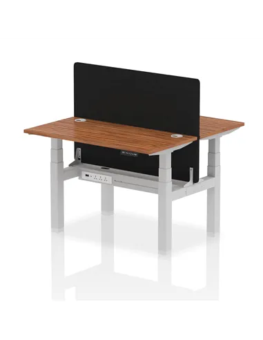 Dynamic Air 1200 x 600mm Height Adjustable 2 Person Bench Desk Walnut Top Cable Ports Screen HA01557