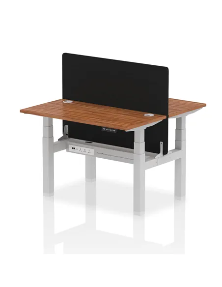 Dynamic Air 1200 x 600mm Height Adjustable 2 Person Bench Desk Walnut Top Cable Ports Screen HA01557