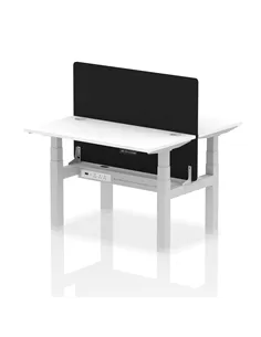 Dynamic Air 1200 x 600mm Height Adjustable 2 Person Bench Desk White Top Cable Ports Screen HA01563