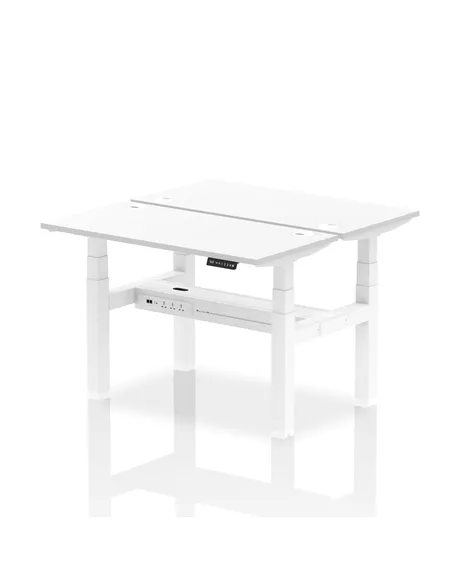 Dynamic Air 1200 x 600mm Height Adjustable 2 Person Bench Desk White Top Cable Ports HA01564