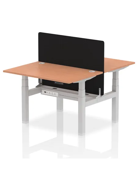 Dynamic Air 1200 x 800mm Height Adjustable 2 Person Bench Desk Beech Top Cable Ports Screen HA01641