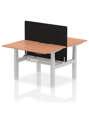 Dynamic Air 1200 x 800mm Height Adjustable 2 Person Bench Desk Beech Top Scalloped Edge Screen HA01647