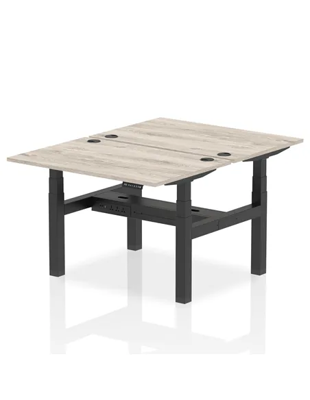 Dynamic Air 1200 x 800mm Height Adjustable 2 Person Bench Desk Grey Oak Top Cable Ports HA01650