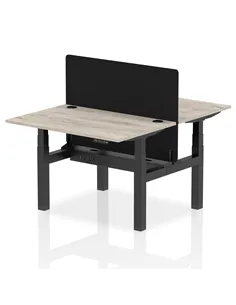 Dynamic Air 1200 x 800mm Height Adjustable 2 Person Bench Desk Grey Oak Top Cable Ports Screen HA01651