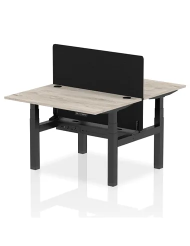 Dynamic Air 1200 x 800mm Height Adjustable 2 Person Bench Desk Grey Oak Top Cable Ports Screen HA01651